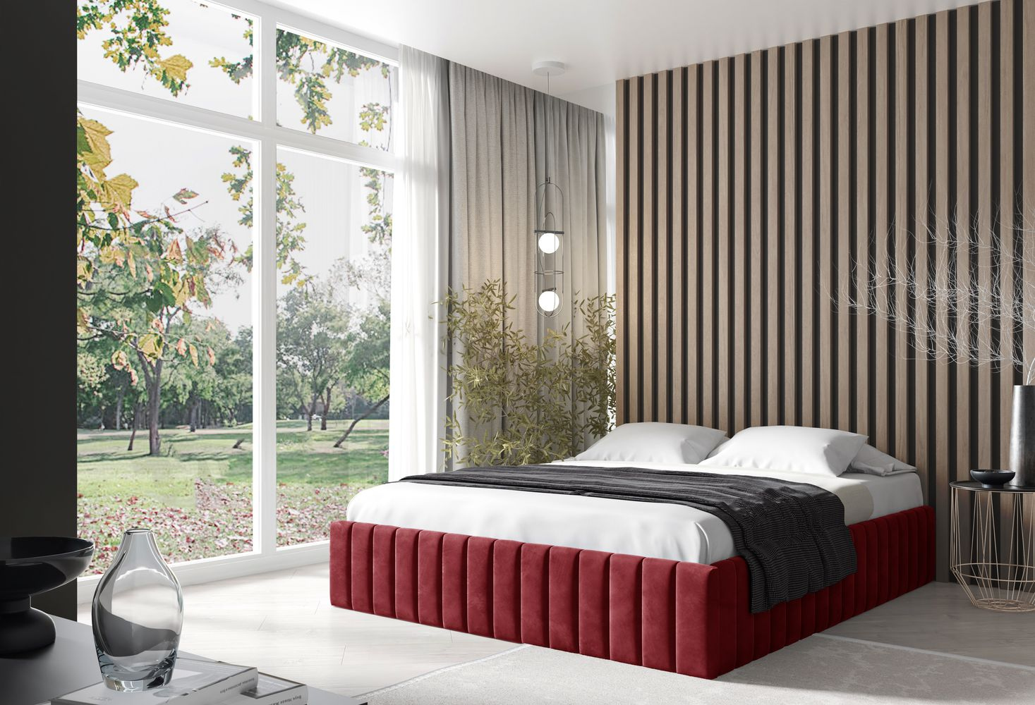 Čalúnená posteľ 200x200 NORIKO - červená