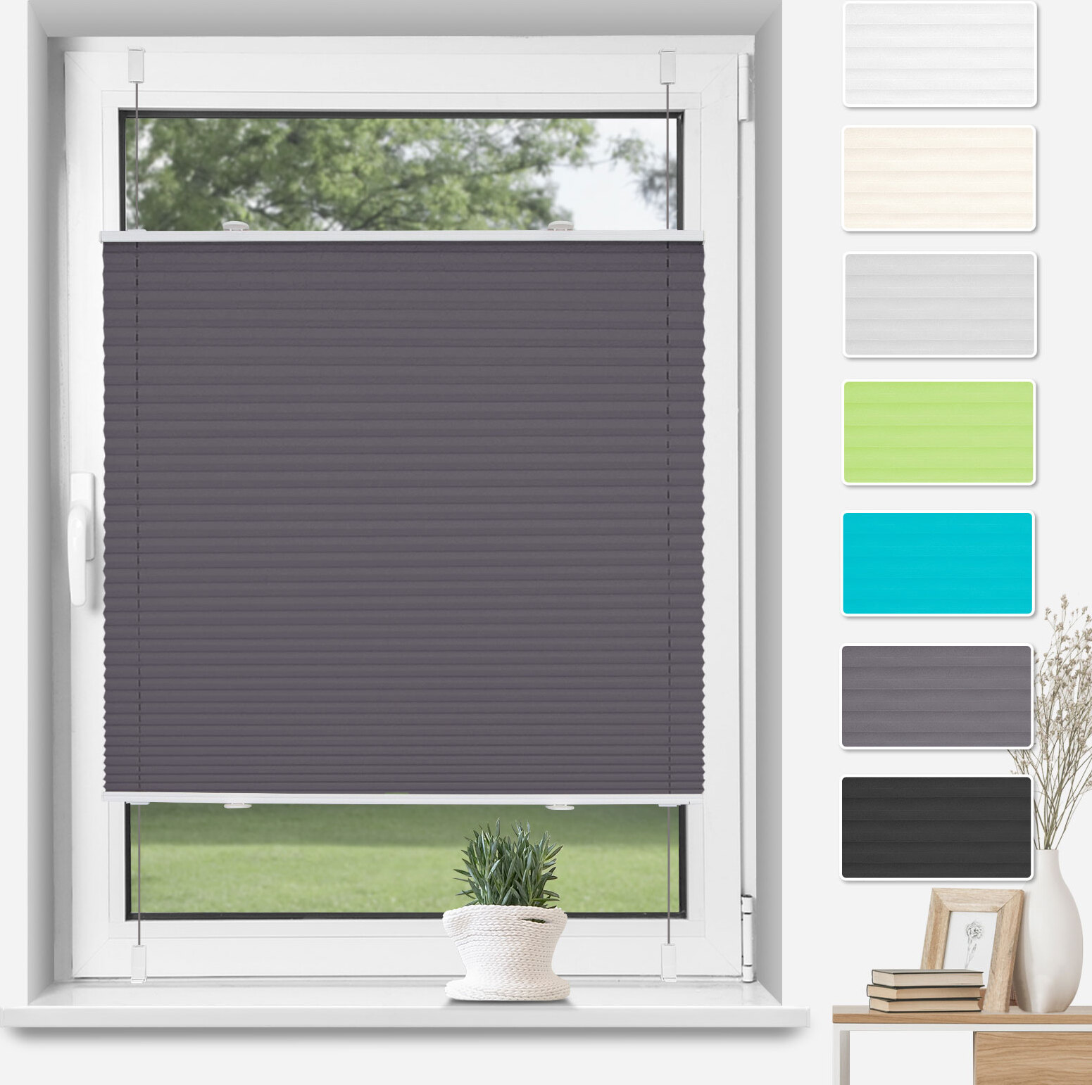 Grandekor Plissee Anthrazit 45x130cm ohne Bohren