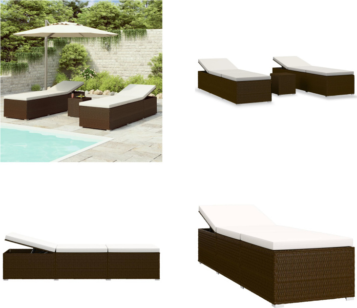 vidaXL 3 tlg. Garten Sonnenliegen mit Teetisch Poly Rattan Braun - Sonnenliege - Sonnenliegen - Sonnenliegen-Set - Sonnenliegen-Sets