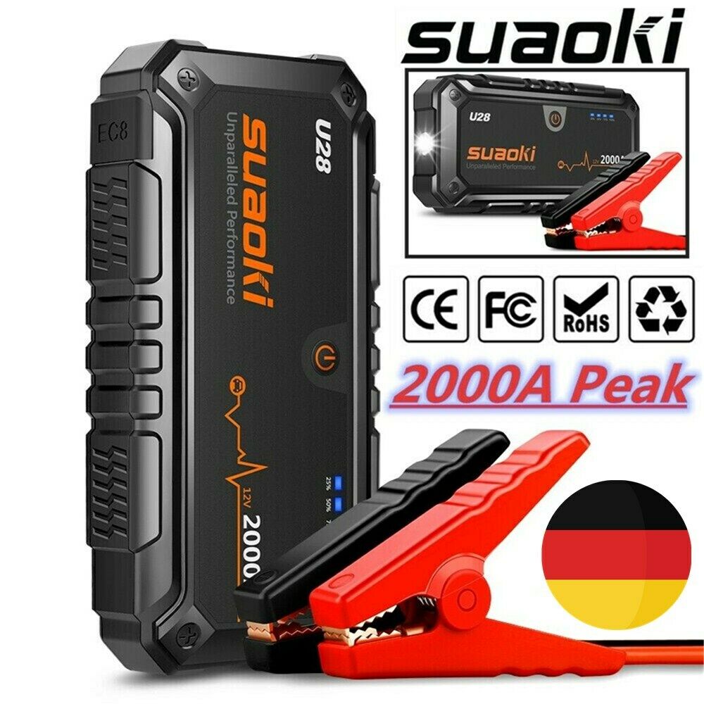 Suaoki 2000A Auto Jump Starter Starthilfe Notstart Batterie Ladegerät Powerbank 