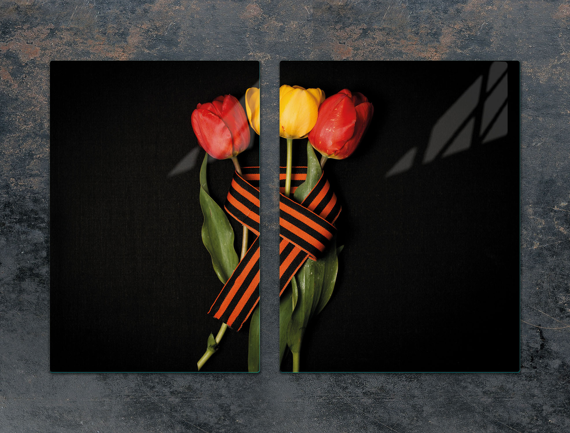 TMK ArtDeko Herdabdeckplatten 2 teilig 75x52 Ceranfeld Abdeckung Glas Schneidebrett Tulpen Schwarz