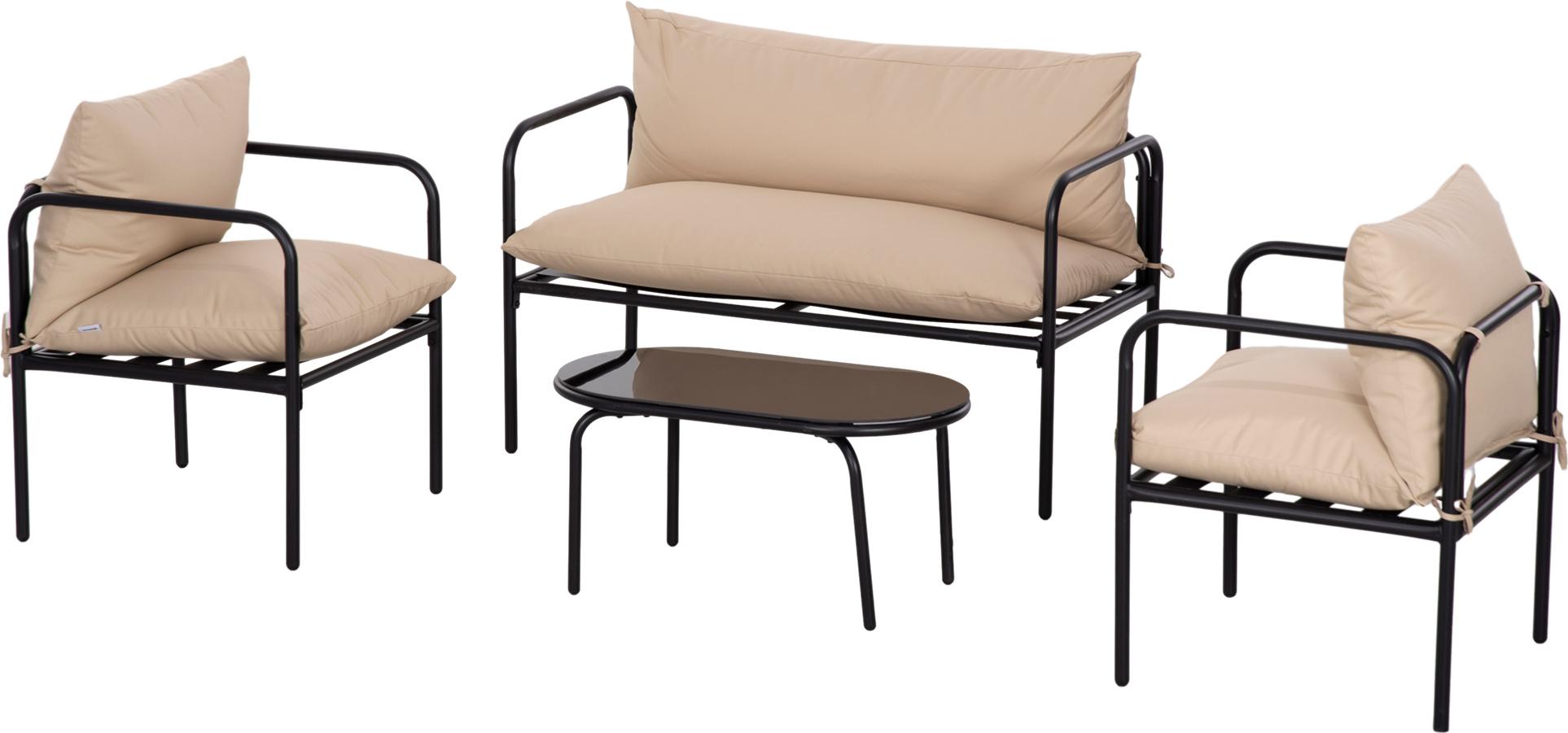 Gartensofa-Set Rattan-Sofa-Set, Boho-Stil, wettereständig, 116 cm x 58 cm x 66 cm, Khaki