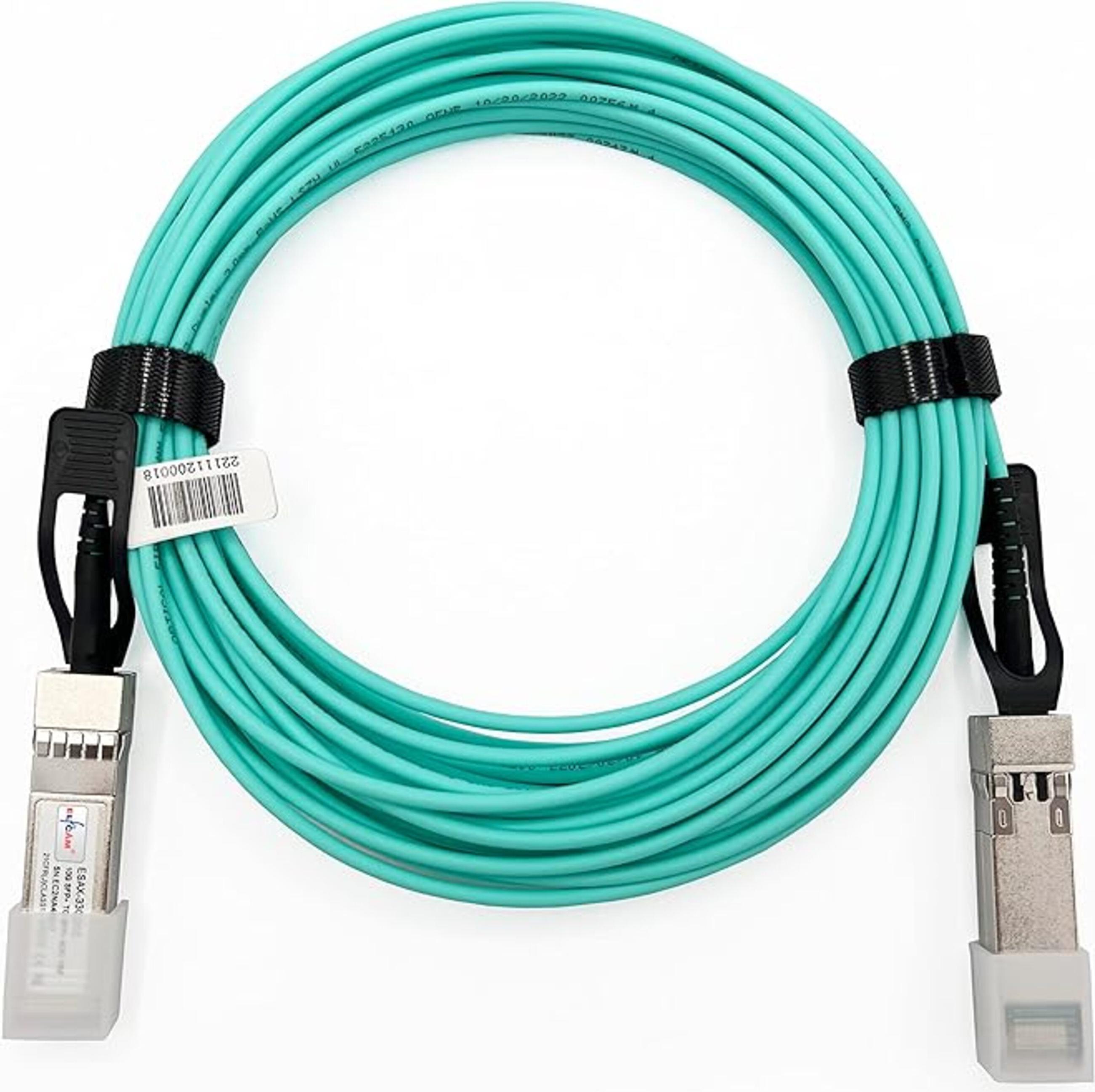 Elfcam - Aktives SFP+ zu SFP+ Glasfaserkabel - 20 m, AOC 10 Gbit/s OM3, Hochleistungsfähig, Für Professionelle Netzwerke, PC