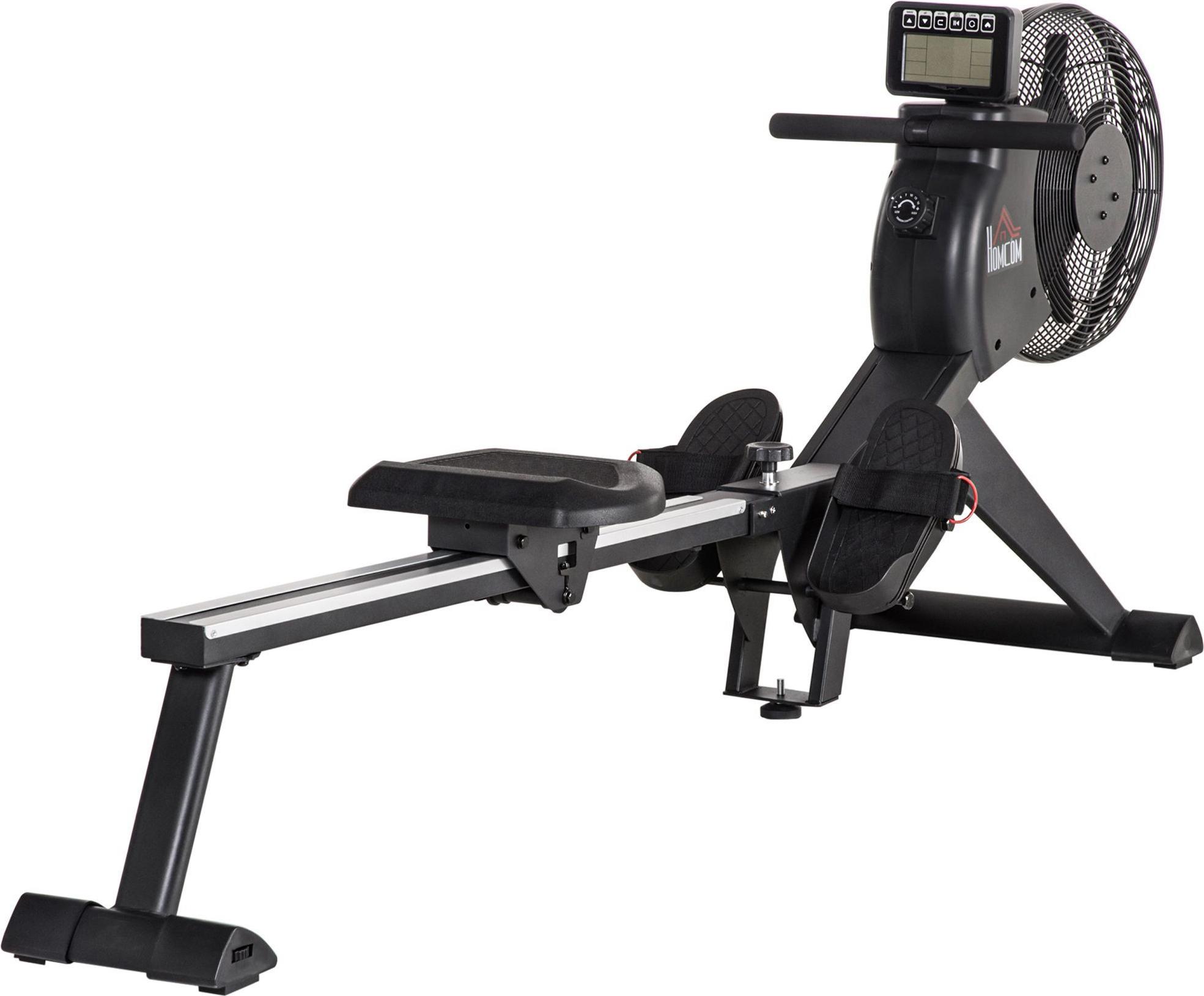 HOMCOM Rudergerät Rudersitz einklappbar Schwungmasse 2,5 kg mit 16 Widerstandsstufen für Zuhause Nutzergewicht bis 130 kg Stahl Schwarz A90-309