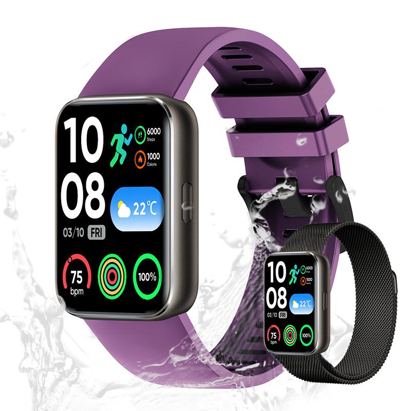 Valdus Herren Smartwatch – IP68/1ATM Wasserdicht, Telefonfunktion, Luxus-Fitnessuhr mit SpO, Stressanalyse & über 120 Sportmodi – Lila