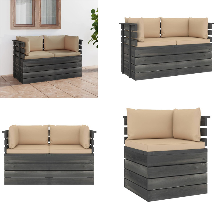 vidaXL Záhradná 2-miestna pohovka z paliet s vankúšmi z masívnej borovice - Pohovka z paliet - 2-miestna pohovka - 2-miestne pohovky