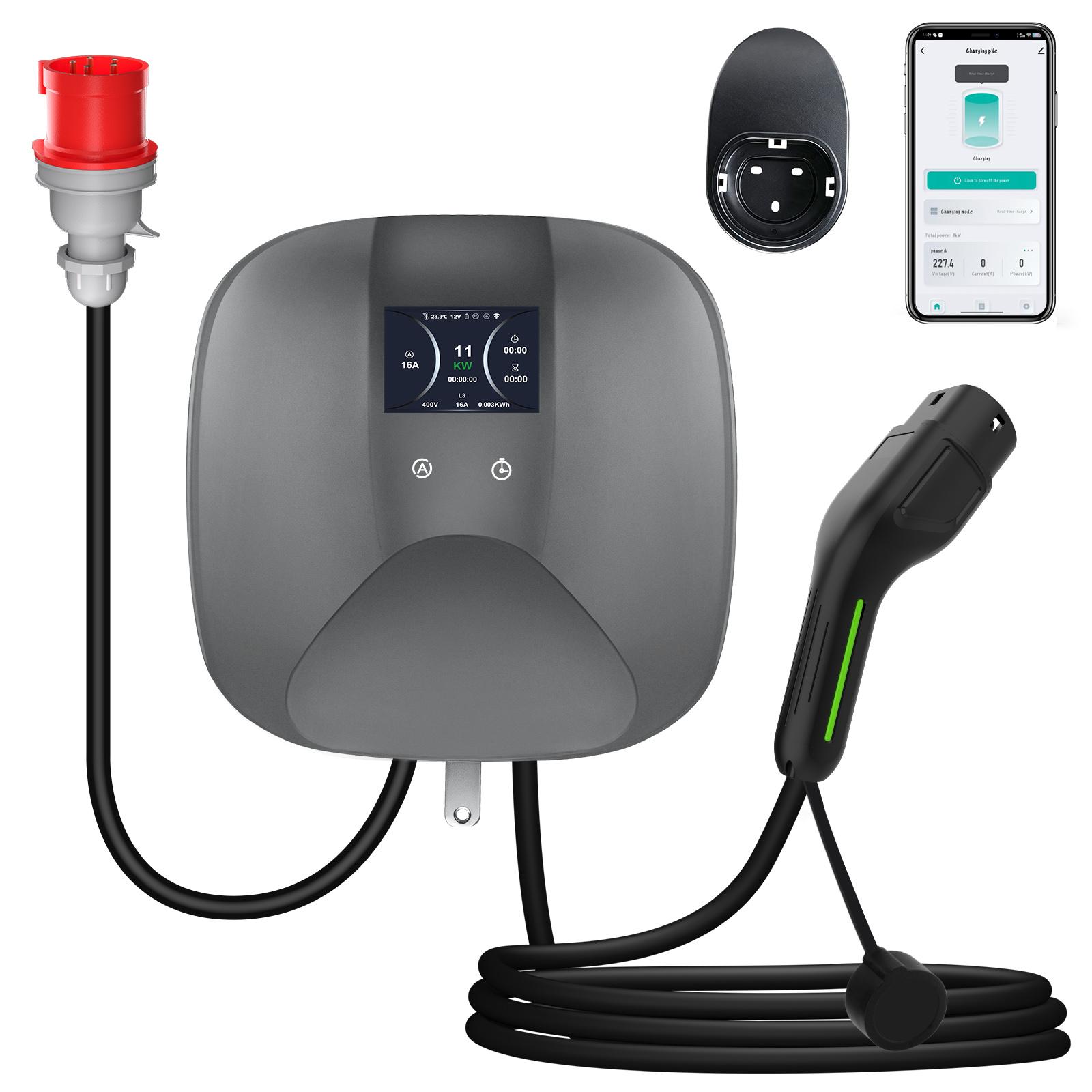 Junsun Wallbox EV-Ladegerät 11 Kw 6-16A 6M Typ2 Stecker Dreiphasig 400V IP67 App-Steuerung Inkl Zeitplanung