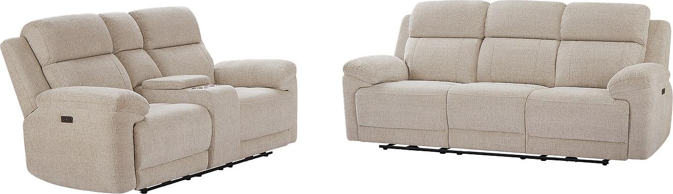 Vente-unique Relaxsofa 3-Sitzer & Relaxsofa 2-Sitzer elektrisch - melierter Stoff - Beige - KELUNO