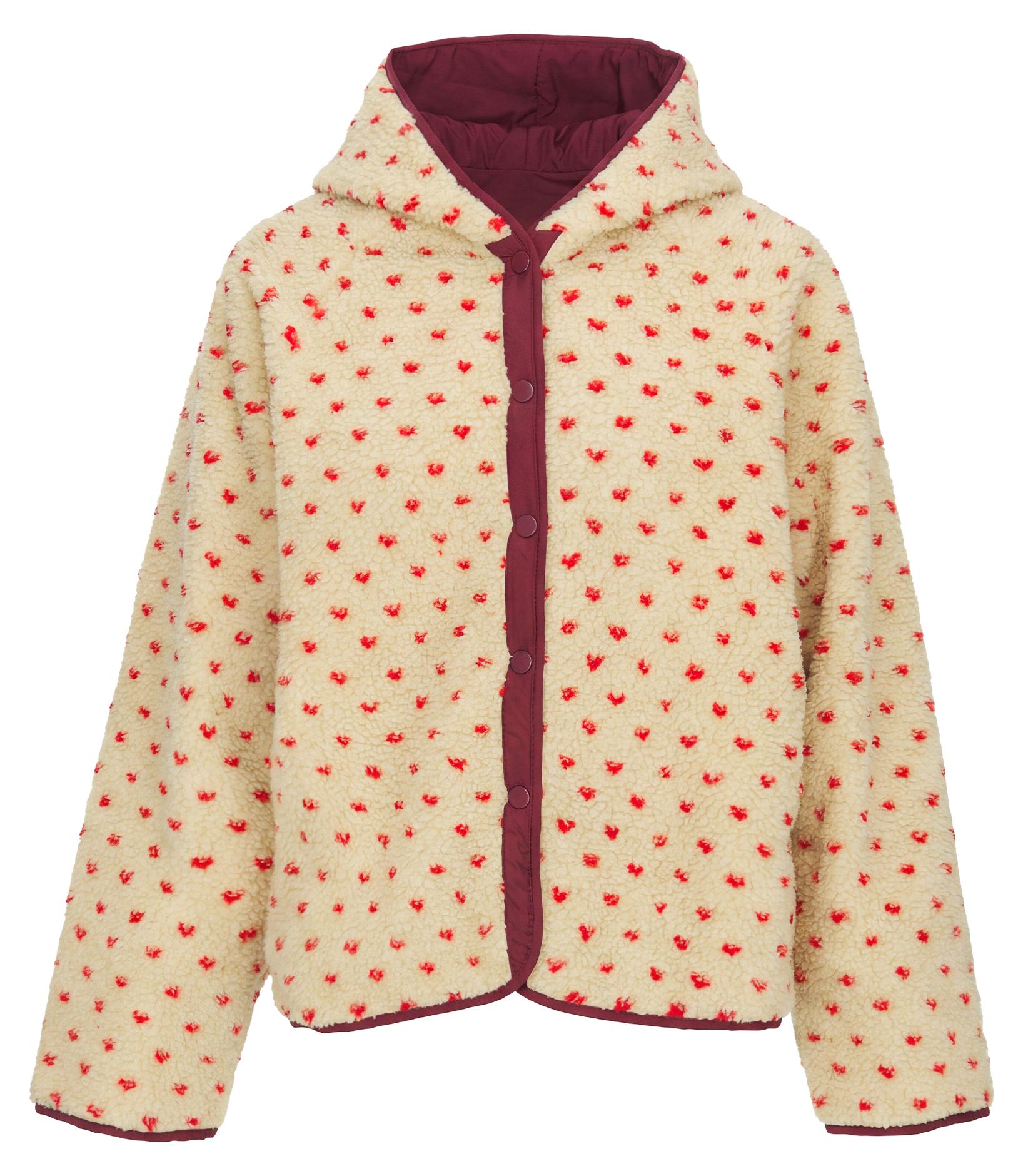 jopida Damen Jacke rot Größe S mit Kapuze Herzmuster Nordic Fashion Collection