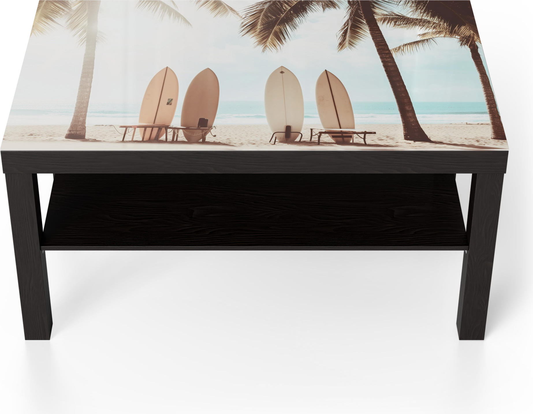 DEQORI Couchtisch 90x55 cm Schwarz 'Surfparadies' Glas Beistelltisch Glastisch modern TL-90-55-B-4889