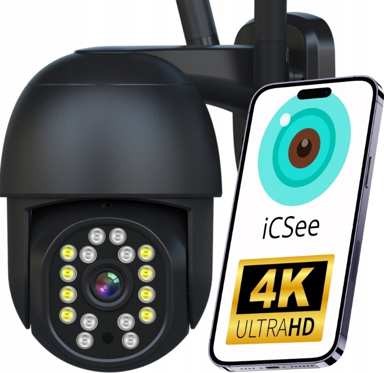 Zintronic Outdoor WiFi Kamera 8MPx ZOOM UHD 2160p NOTIFICATION 4K BLACK