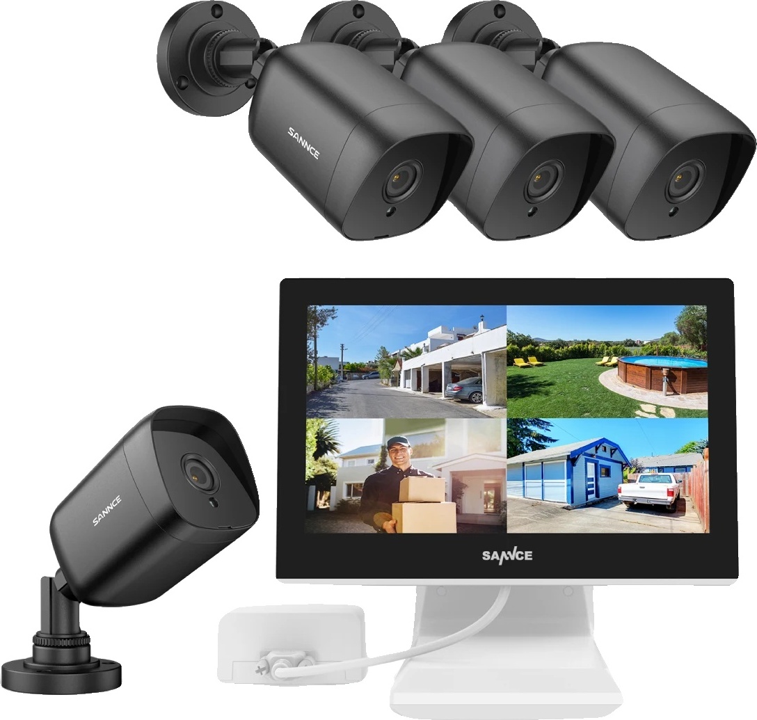 SANNCE CCTV set, 10,1" LCD monitor, 1080P nočné videnie, 4 ks kamier