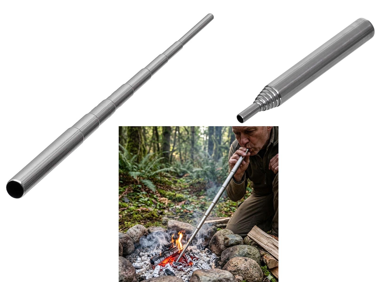 Ausziehbares Feuerblasrohr BW Survival Edelstahl Survival Blasrohr Campfrei 55879