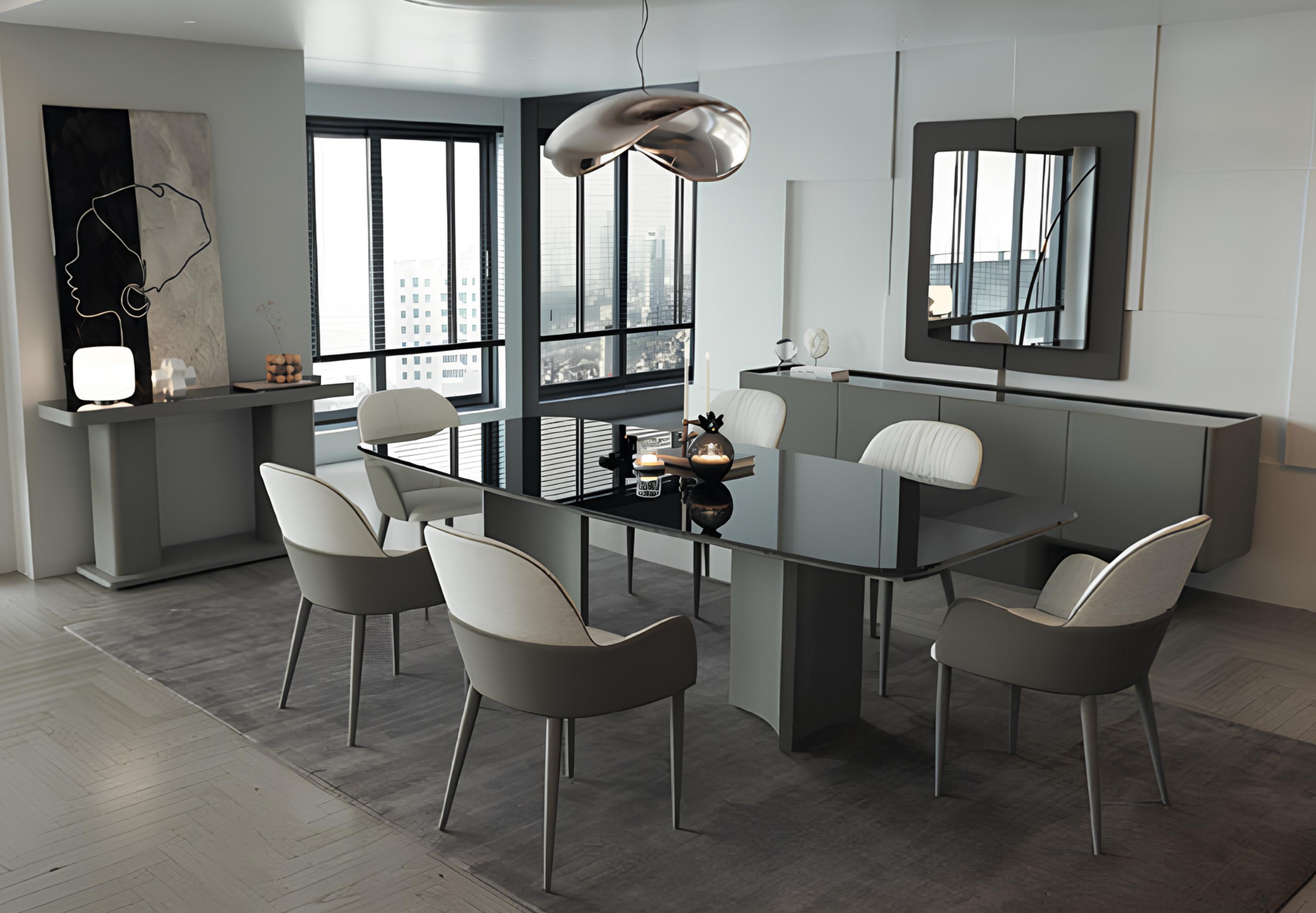 AEA Das Esszimmer-Set umfasst Tisch 6 Stühle Konsole mit Spiegel und Kommode
