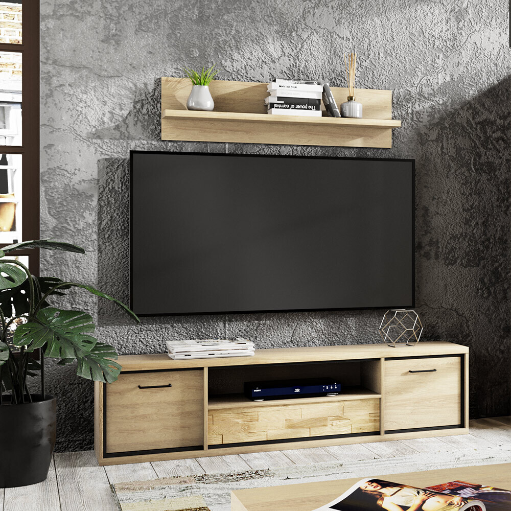 Lomadox Wohnwand 2-teilig modern in Eiche MEGARA-161 LA161-MEGARA-161-SET6
