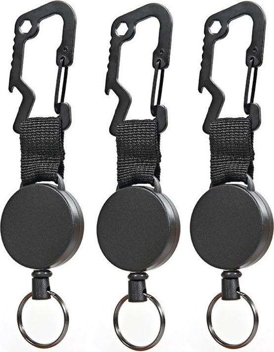 BAYLI 3er Set - Schlüsseljojo mit 60 cm Drahtseil | Ausweisjojo | Schlüsselanhänger ausziehbar | Karabinerhaken für Hose und Gürtel | Jojo Auswelter | Einziehbarer Clip Kartenhalter | Schlüsselkette 3er Set Schlüsseljojo mit 60 cm Drahtseil – praktisch & robust