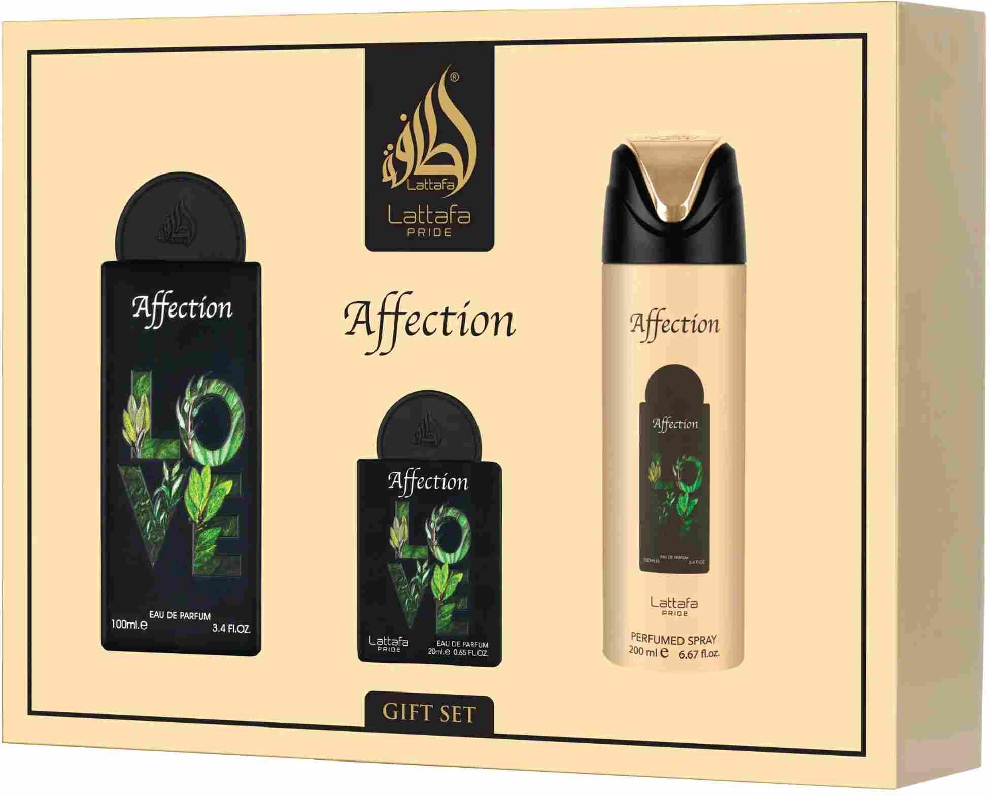 Lattafa Pride Affection EDP 100 ml + EDP 20 ml + DEO Spray 200 ml (unisex) BOX AFFECTION