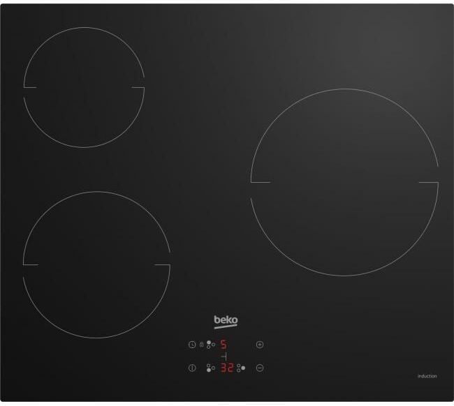 Beko HIC63400, Čierna, Vstavaný, 60 cm, Indukčná varná doska so zónami, Sklokeramická, 3 zone(s)