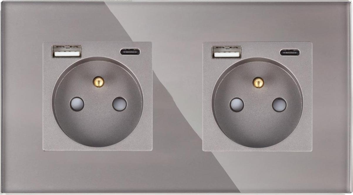 Smart Home AC A+C Steckdose im Doppelrahmen, grau__