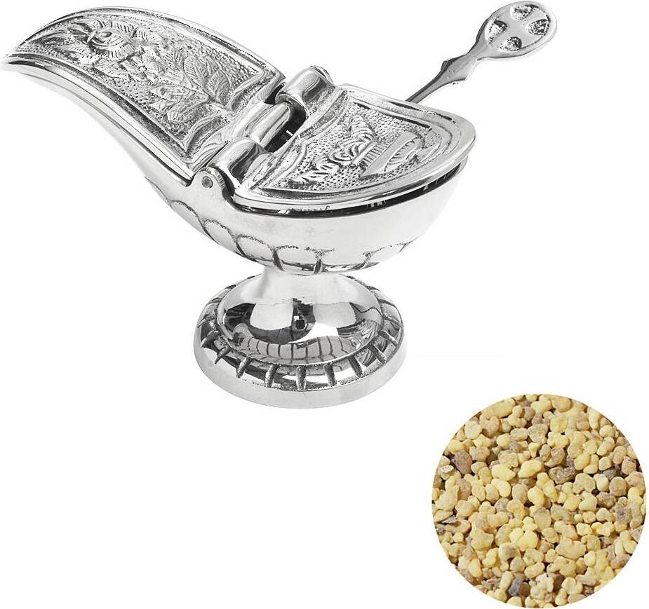 NKlaus Set 1x Weihrauchschiffchen Silber 1x Löffel 1x Eritrea Erbsen Weihrauchmischung