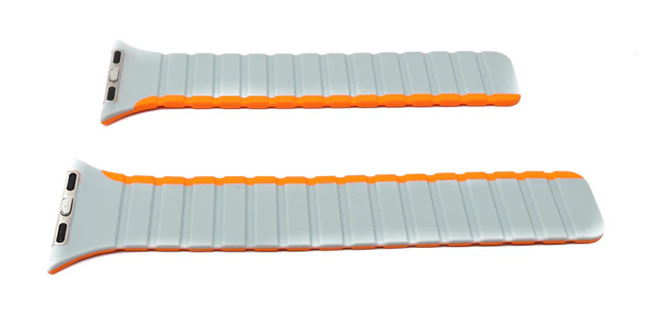 SYSTEM-S remienok 38 40 41 mm silikónový flexibilný magnetický pre Apple Watch Smartwatch Orange Grey