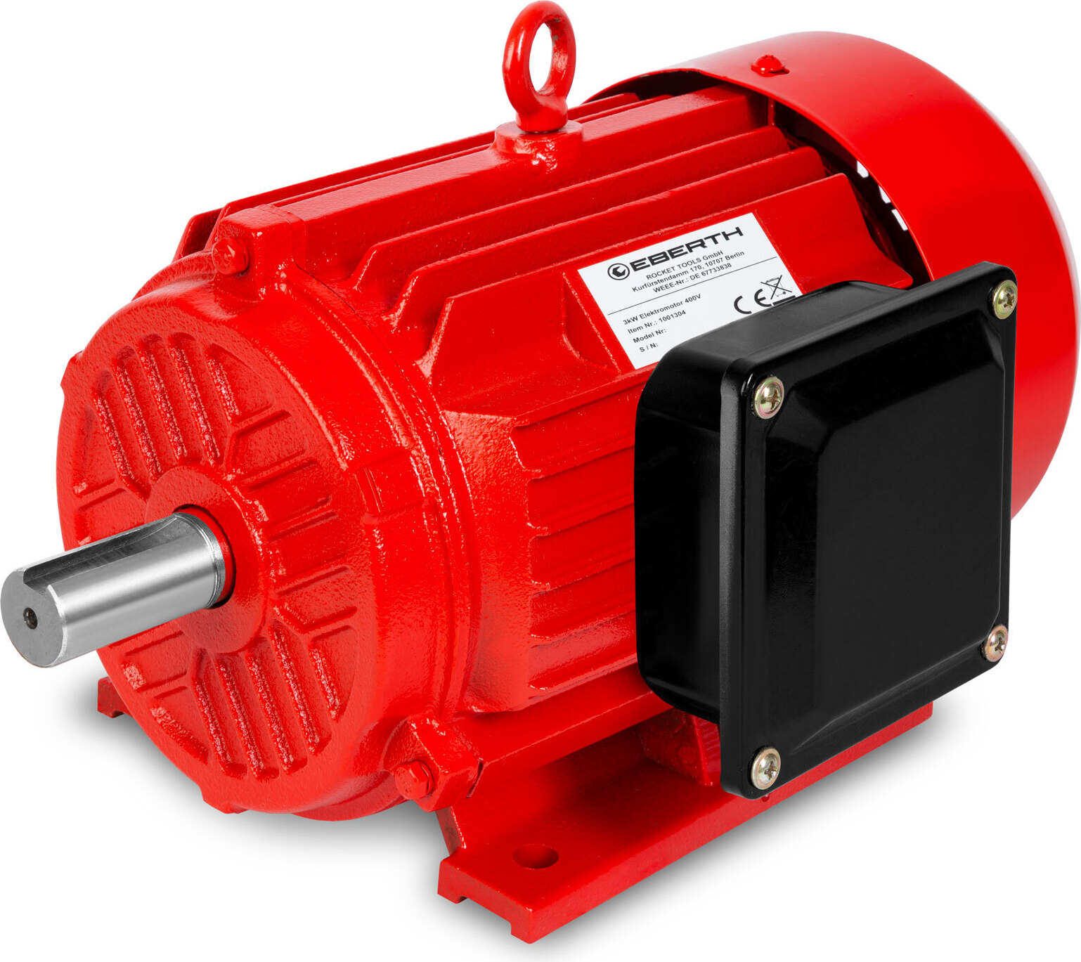 EBERTH Elektromotor 400V mit 3 kW Leistung, Drehstrommotor aus Aluminium, 3-Phasen, Drehzahl 2880 U/min., Stromstärke 6,4 A, Leistungsfaktor 0,95 WP1-EM3000