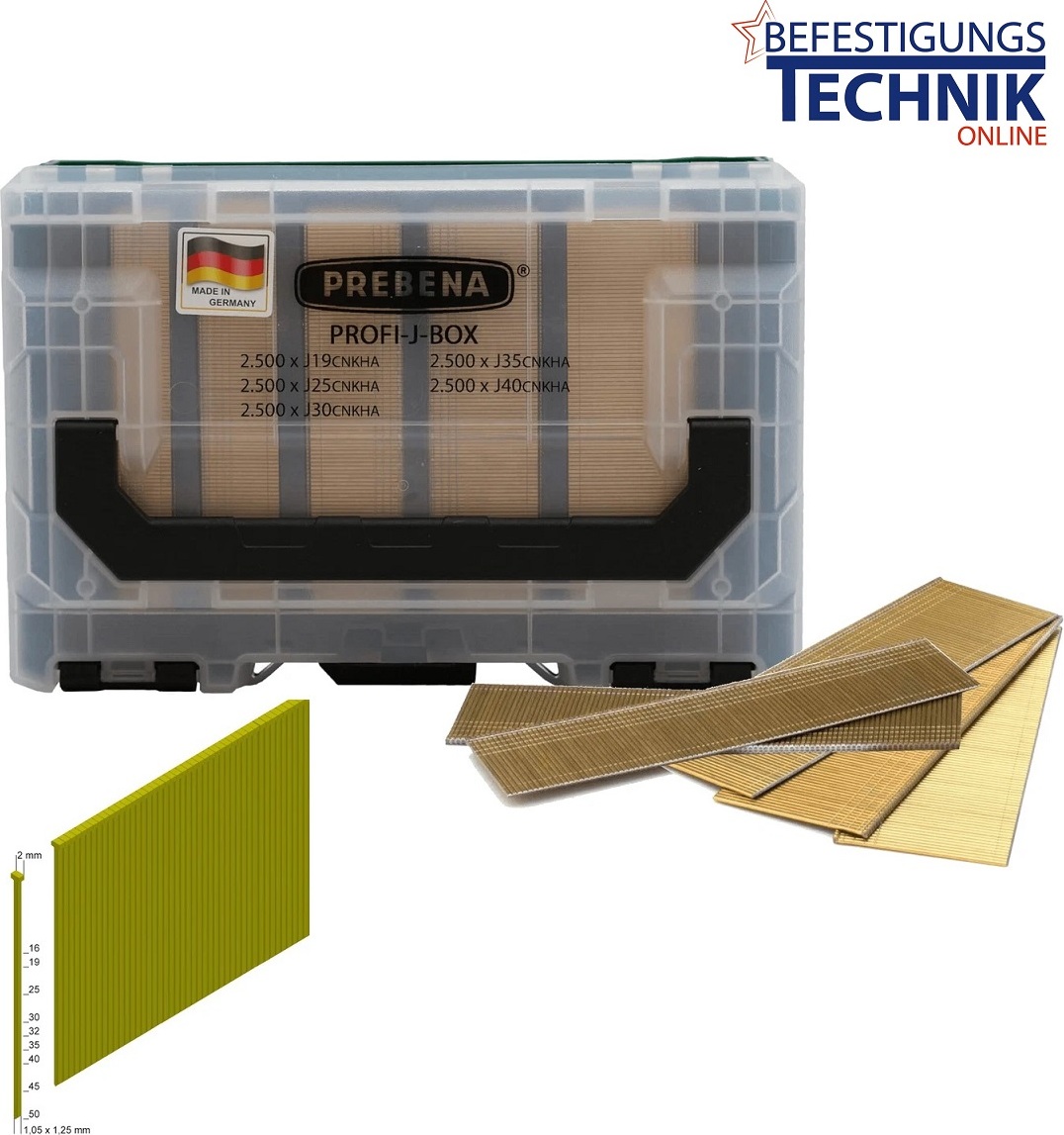 Prebena Stauchkopfnägel Typ J Profi-J-Box 12500 Brads für Stauchkopfnagler BR-03
