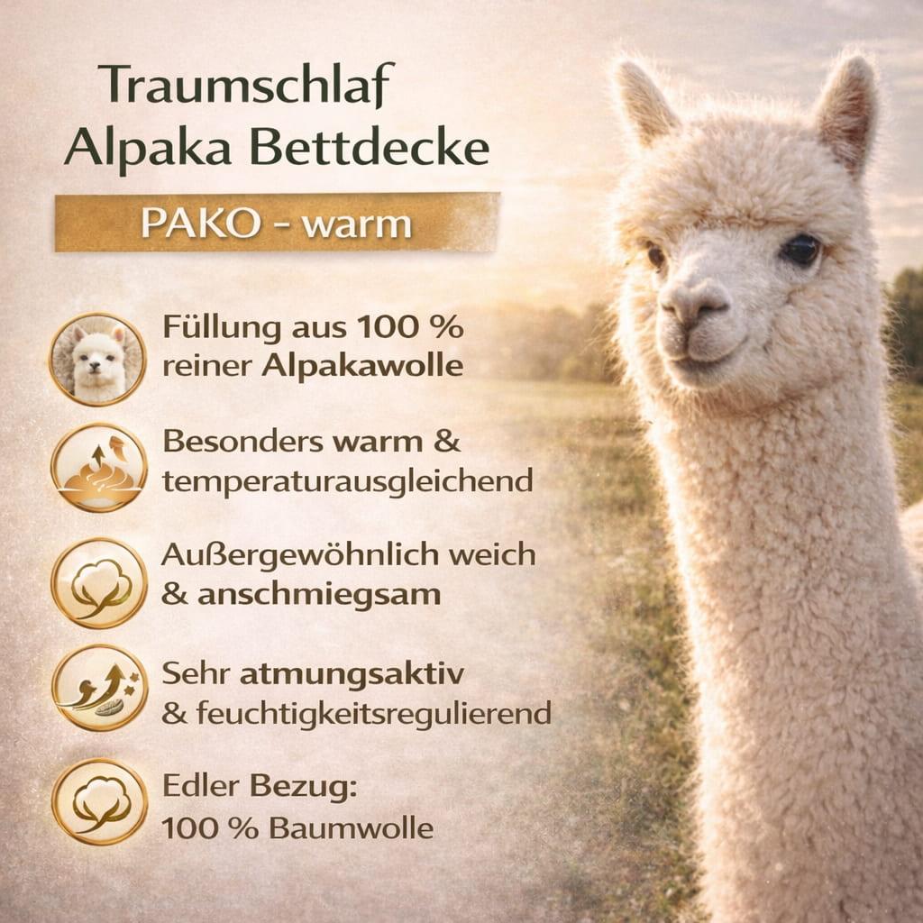 Traumschlaf Alpaka Bettdecke Pako warm, Füllung: 100% Alpakawolle 160x210 cm