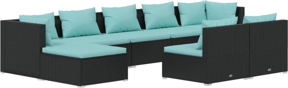 SYFAX 9-tlg. Garten-Lounge-Set mit Kissen Schwarz Poly Rattan Image