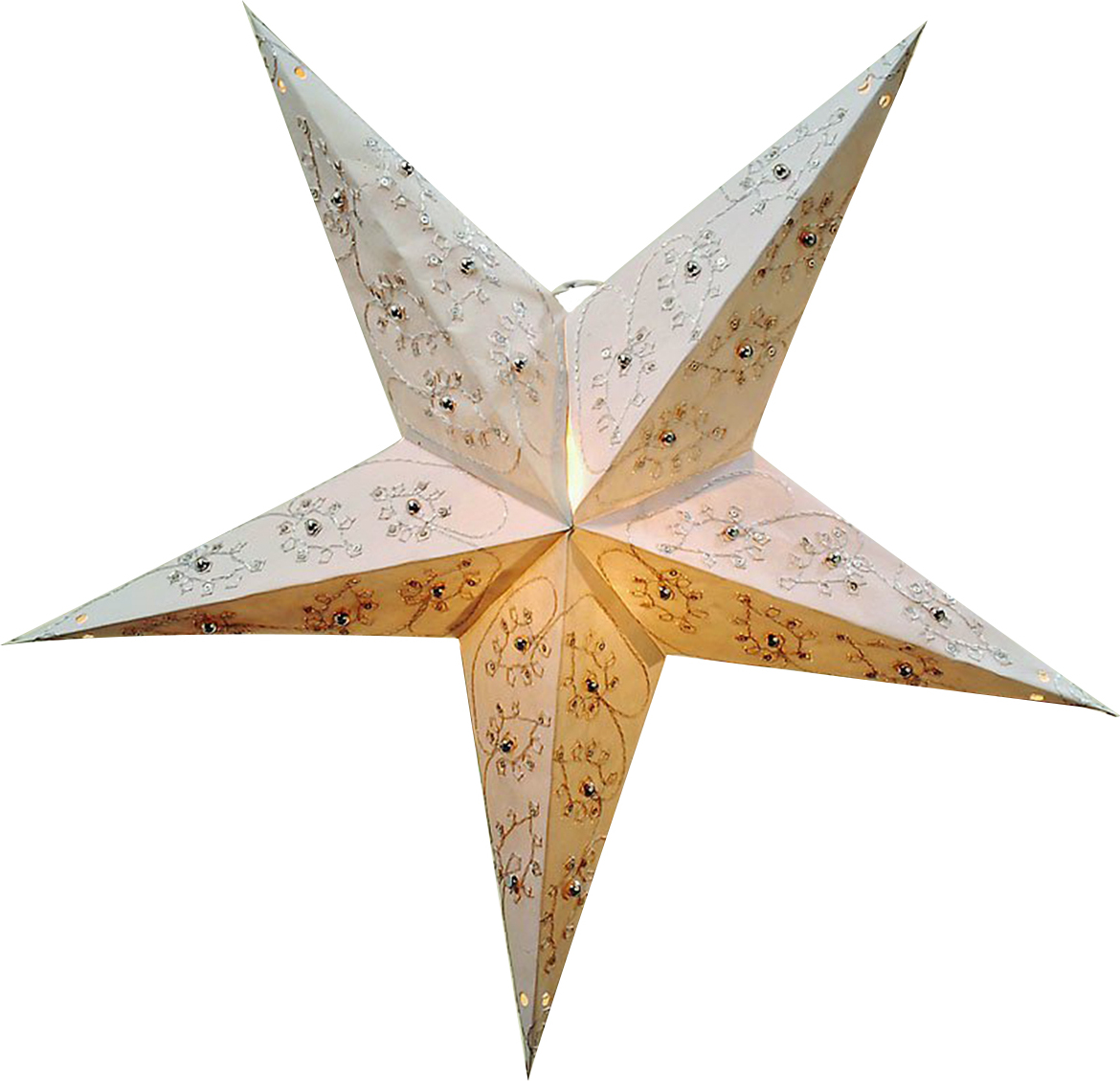 Boltze Weihnachtsstern Faltstern Leuchtstern Adventsstern mit Stickerei und Perlen weiß/silber 60 cm 5600300