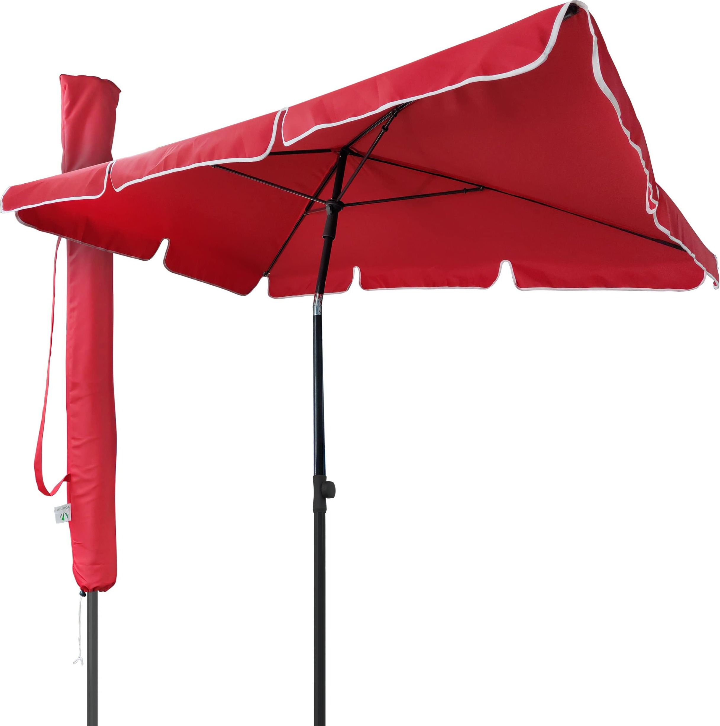 VOUNOT® Sonnenschirm für Balkon, 200 × 125 cm, Knickbarer Balkonschirm Rechteckig, Rot