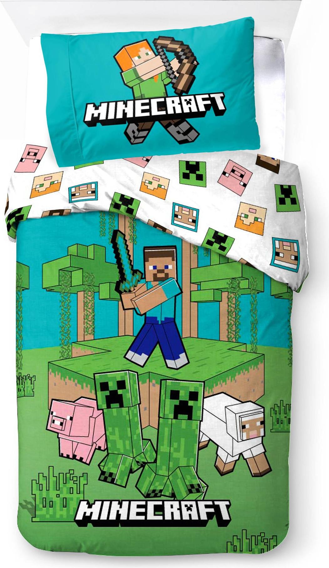 BrandMac Minecraft - Wende-Bettwäsche-Set, Gaming 135x200 & 80x80 1029466