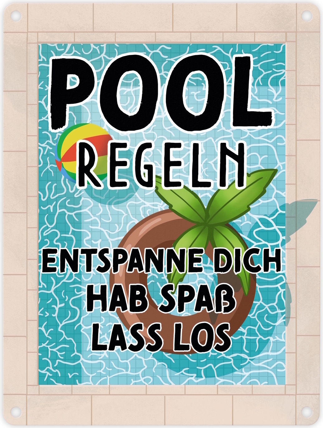 speecheese Poolregeln für Poolbesitzer Metallschild in 15x20 cm mit Schwimmring