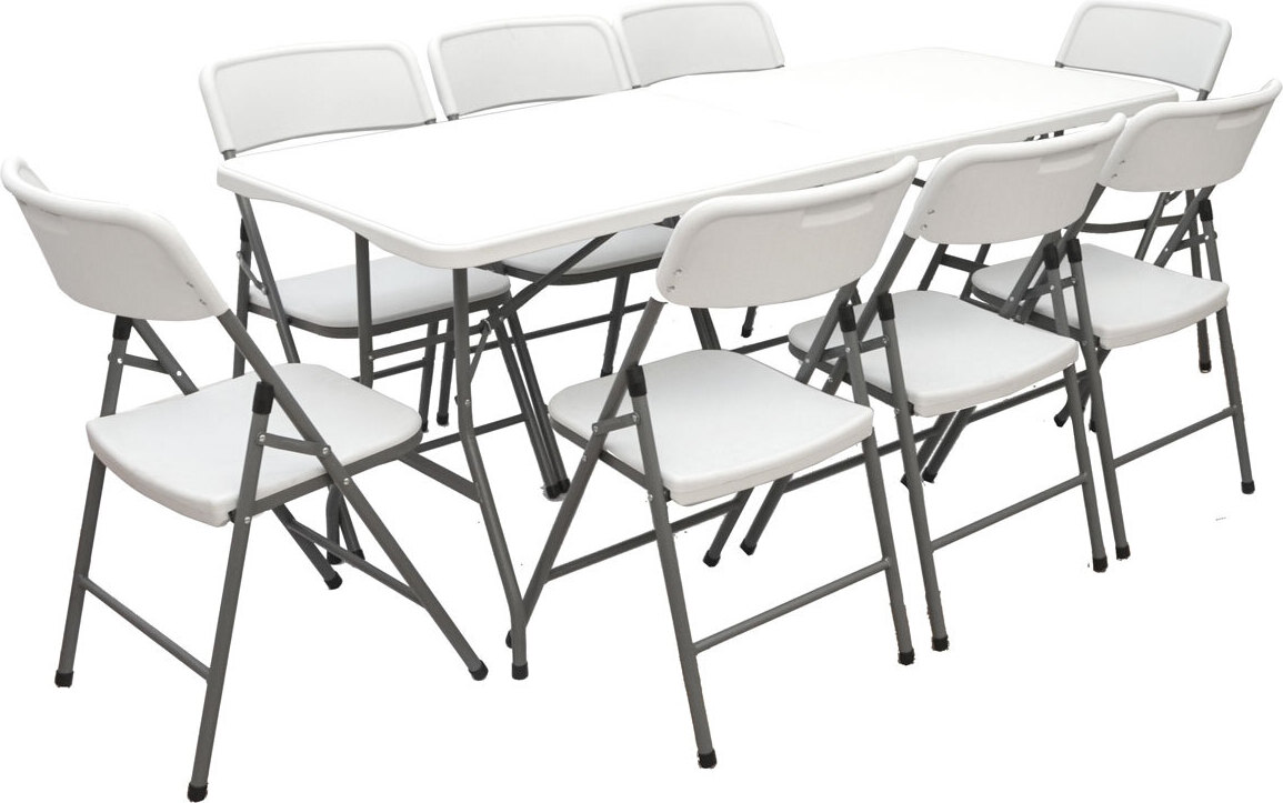 Záhradný stôl L 180x70x74cm + 8 stoličiek biely