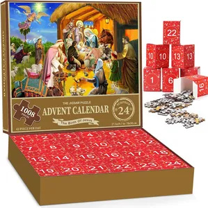 Adventný kalendár 2024 Vianočné puzzle, 24 políčok - 1008 dielikov puzzle, Otec Vianoc pripravuje darčeky, odpočítavanie do Vianoc
