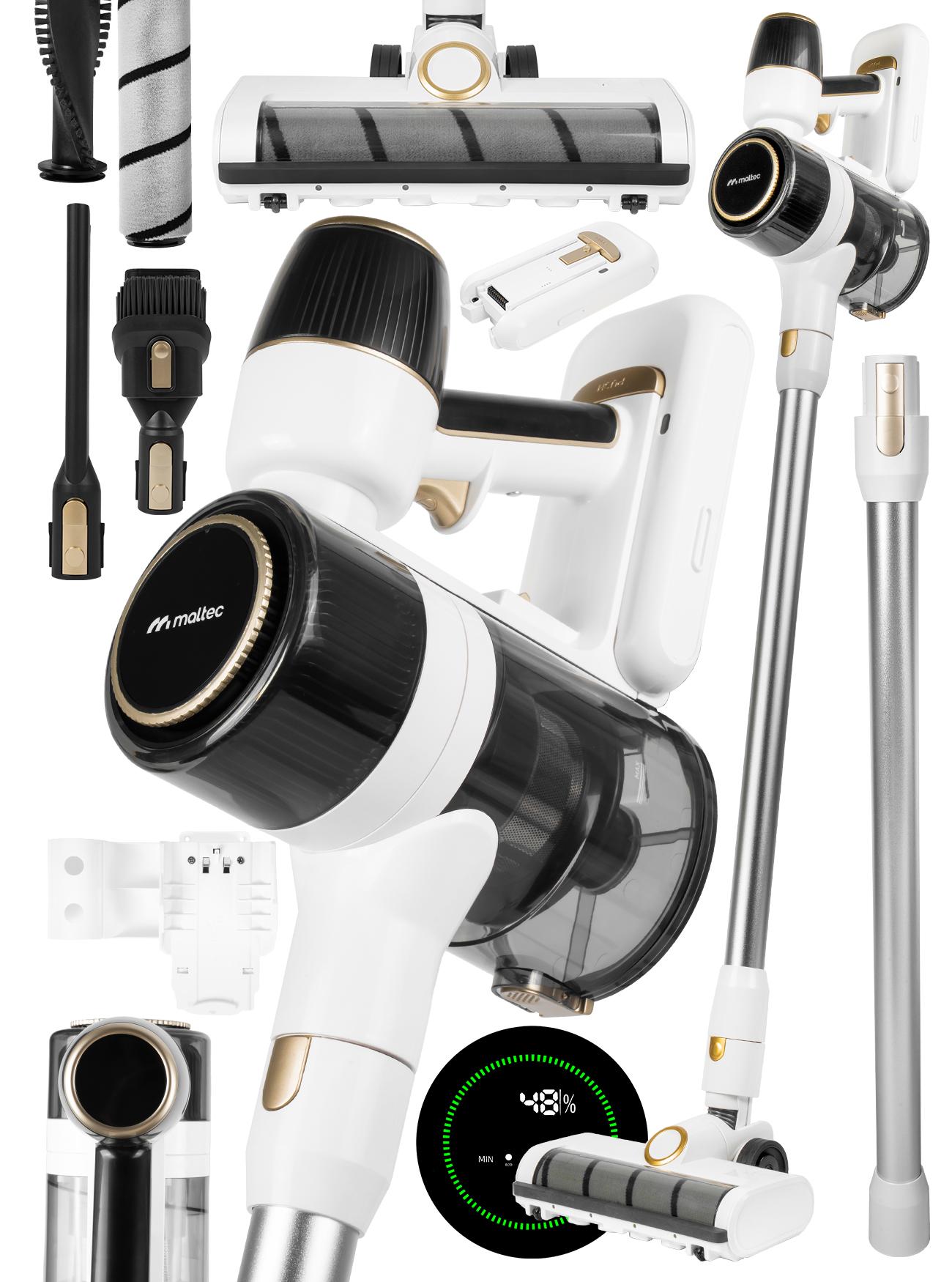 Staubsauger Beutellos Kabelloser MalTec PRO1000 350W mit HEPA Handstaubsauger Akku 2000 mAh mit Licht Weiss Saugleistung 30 KPA