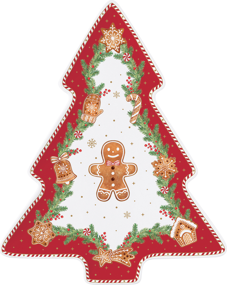 Servierplatte Baum FANCY GINGERBREAD Lebkuchenmännchen L. 25,5cm EASY LIFE 1481-FANG