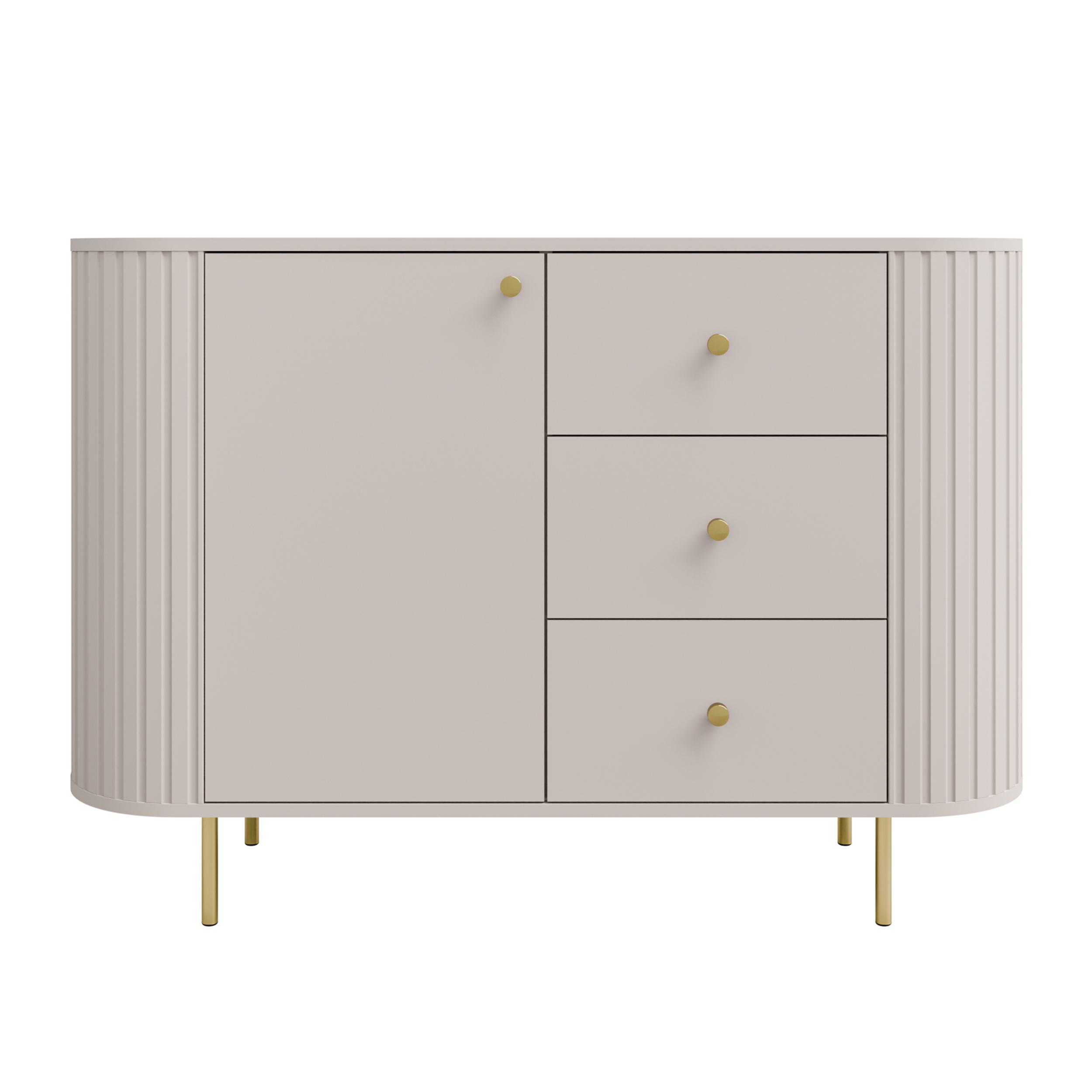 AX LIVING Kommode Halay Beige, 1 Tür & 3 Schubladen Moderne Rillenstruktur 123 cm N4005