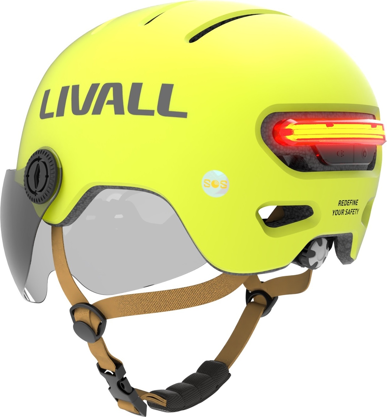 Livall L23 Helm gelb 54-58 cm mit Schutzvisier LED/SOS