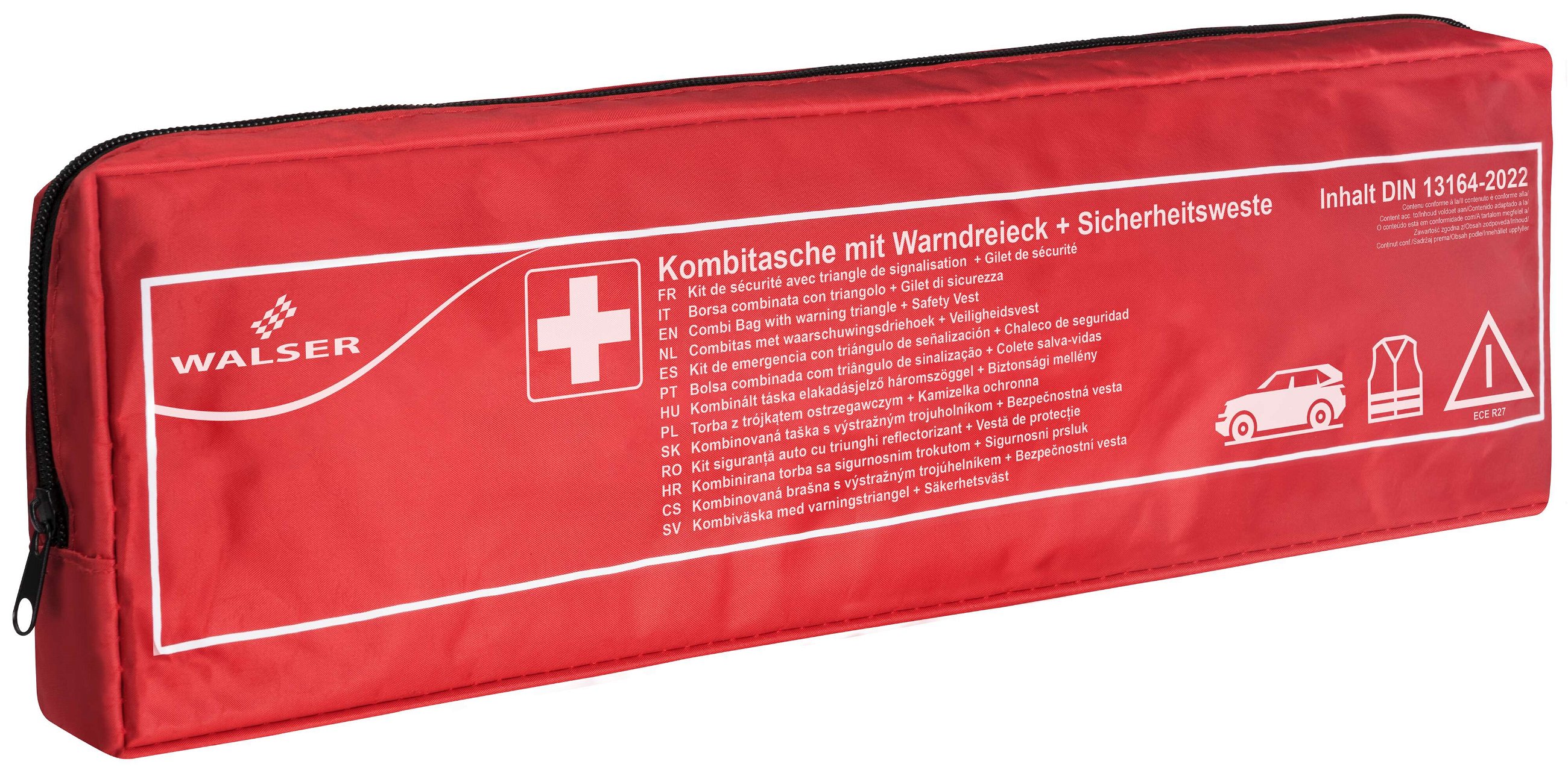 KFZ-Kombitasche 3 teilig Rot Warndreieck, Verbandskasten, Warnweste