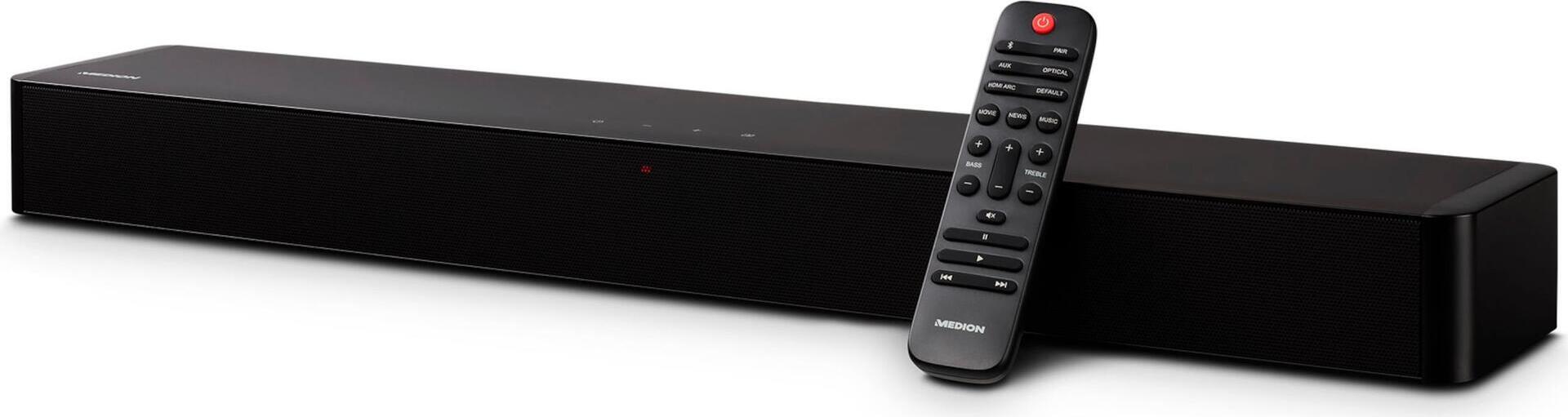 MEDION P61155 2.0 Soundbar s Bluetooth (vrátane diaľkového ovládania, dotykového ovládania, HDMI (ARC), AUX, optického vstupu, 2 x 30 W RMS)