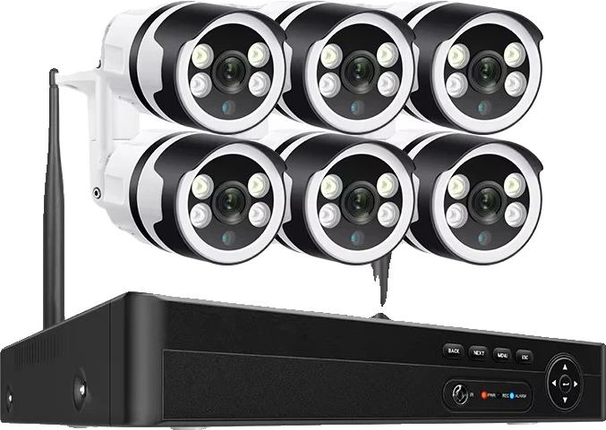 Kamerový systém WiFi, HD video, obojsmerný zvuk, 8CH a 6 3MP kamier, 1T, zástrčka EÚ