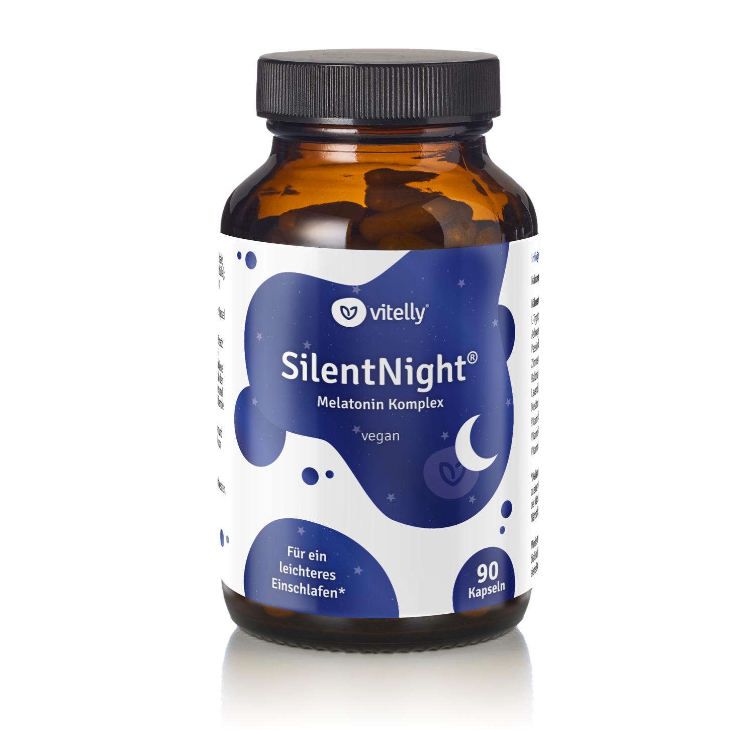 vitelly SilentNight® Melatonin Komplex – 90 Kapseln – mit Melatonin, Baldrian, Lavendel & Vitamin B6 – Einschlafzeit & Nervensystem
