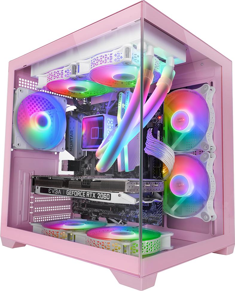 Mars Gaming Mc-view2 Microatx Microatx PC Gehäuse Doppelt gehärtetes Glas Lüfter Frgb 120mm Rosa MCVIEW2P