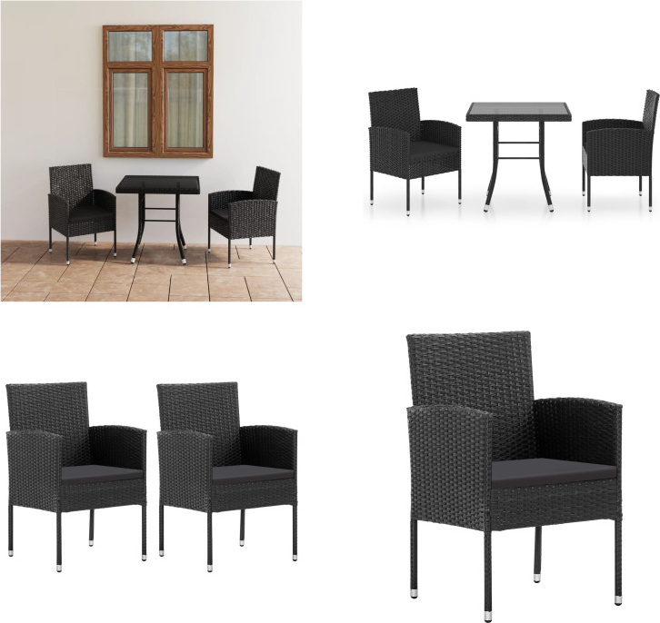 vidaXL 3 ks záhradný jedálenský set poly ratan čierny - Set záhradného nábytku - Sety záhradného nábytku - Záhradný stôl a stoličky - Záhradné stoly a stoličky
