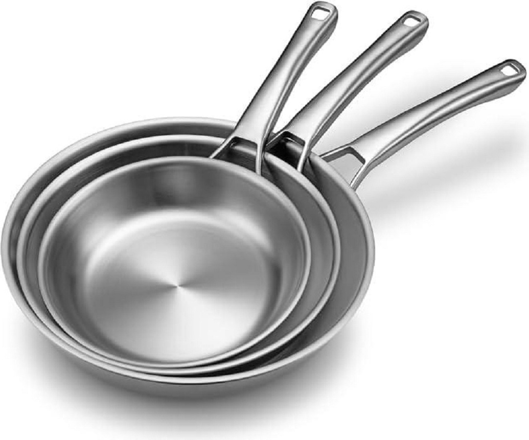 Sweiko Edelstahlpfanne, 20&24&28CM, Edelstahlpfanne unbeschichtet,Pfannenset 3-teilig GYW-SC-GM3set