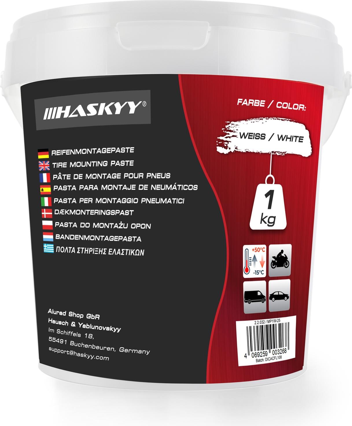 HASKYY Reifenmontagepaste 1kg Weiß Montagepaste Reifenmontage Eimer