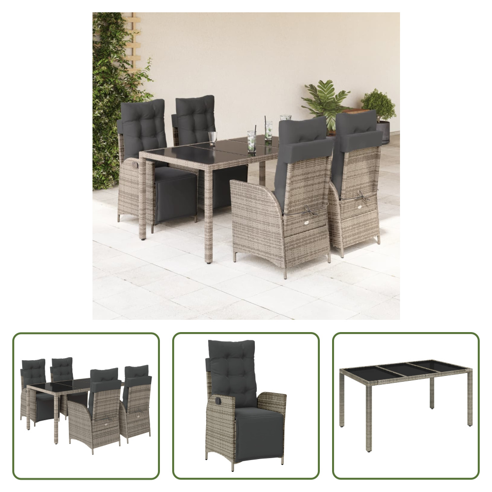 The Living Store 5-dielny záhradný jedálenský set s vankúšmi sivý polyratan