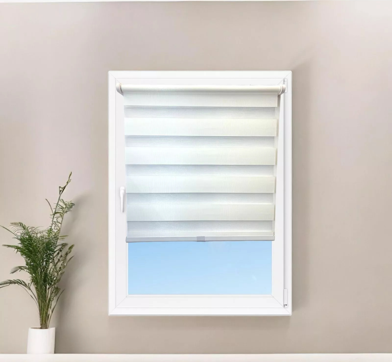 Veso Doppelrollo Klemmfix ohne Bohren Fensterrollo Zebrarollo Duorollo 1er-Set 50cm Weiß RW150