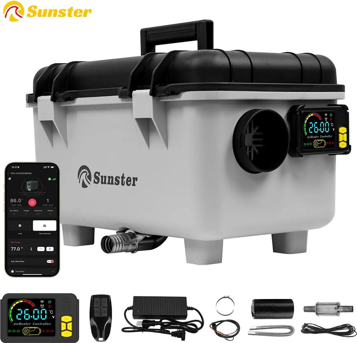 Dieselový parkovací ohrievač - TB30 prenosný - 8 kW - 12V/24V a 110-240V - Bluetooth/LCD/diaľkové ovládanie - 20-25 m² - 6 l nádrž - čierna